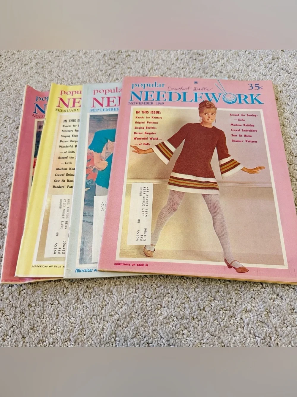 Popular Needlework Magazine Sept 1968 Aug 1969 Nov 1969 Feb 1970 - Lot of 4